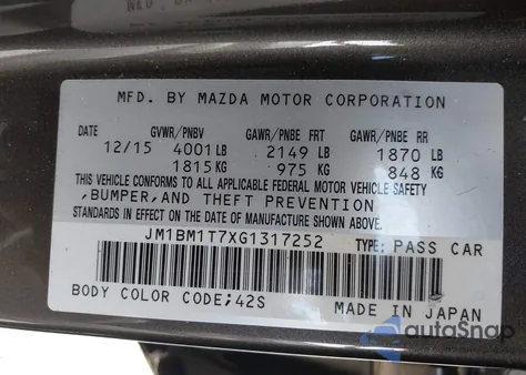 2016 Mazda Mazda3 I Sport from USA, damaged, VIN JM1BM1T7XG1317252